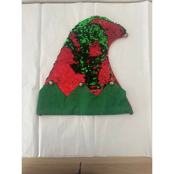 Christmas House Elf Hats with Sequins on One Side 12.5 in reversible red | green - Picture 3 of 6